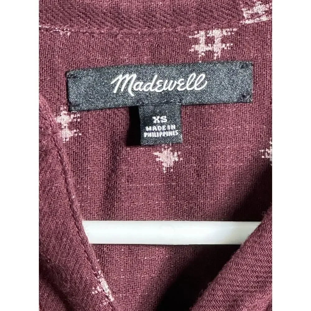 Madewell Women’s Burgundy Geometric Collared Button-Up Long Sleeve Shirt XS